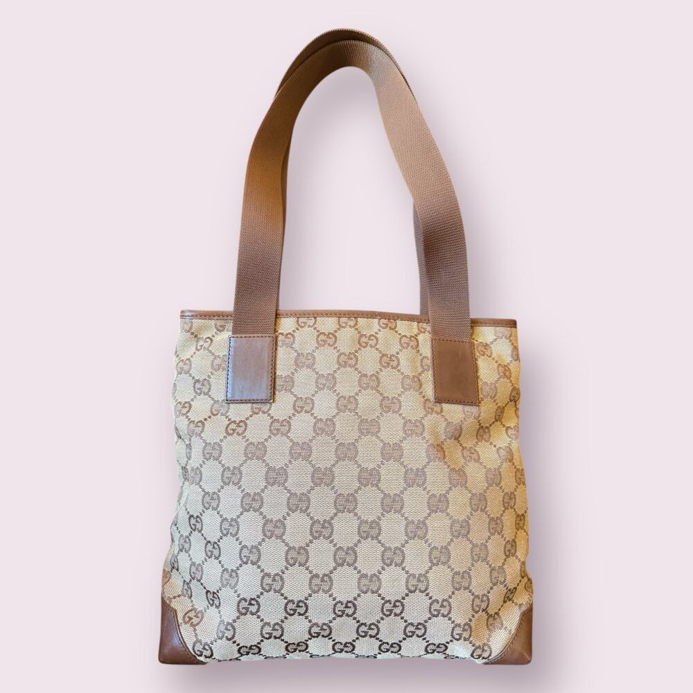 Authentic Gucci GG Canvas Tote with Leather Trim - Picture 2 of 9